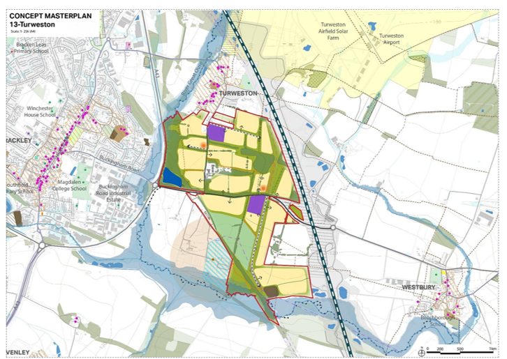 A map showing the proposed area for housing development adjacent to the village of Turweston
